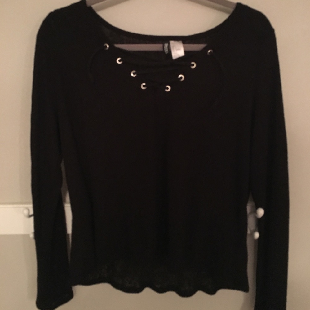 Lace Up Front Black Top